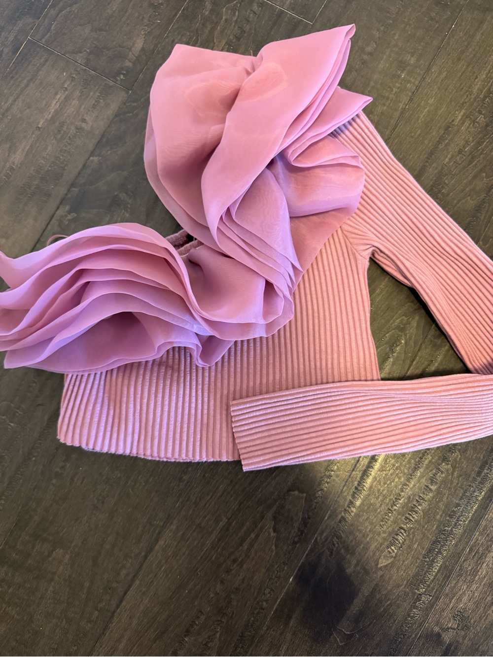 Zara Pink Ruffled One-Shoulder Ribbed Top - Picture 1 of 2